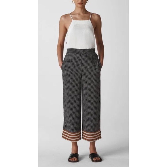 Whistles Pants - Whistles Foulard Wide Leg Trouser Pants Navy Flowy Career Boho Crop Relaxed 10